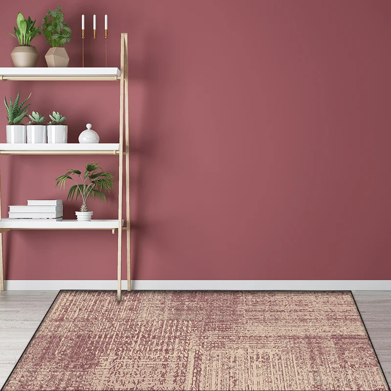 Tapis abstrait vintage rouge shabby chic en polyester lavable avec envers antidérapant pour salon Clearhalo