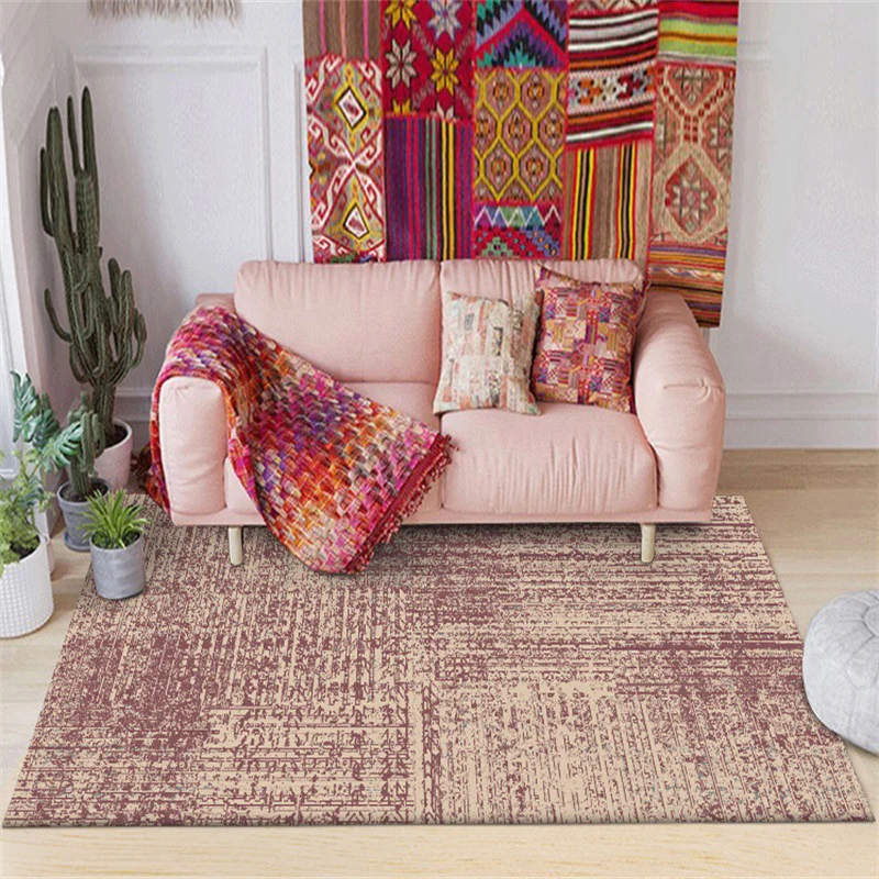 Tapis abstrait vintage rouge shabby chic en polyester lavable avec envers antidérapant pour salon Clearhalo