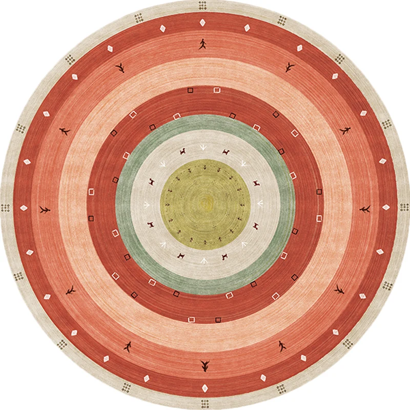 Tapis bohème à cercles concentriques, en synthétique gris et bleu, avec envers antidérapant, pour salon Clearhalo