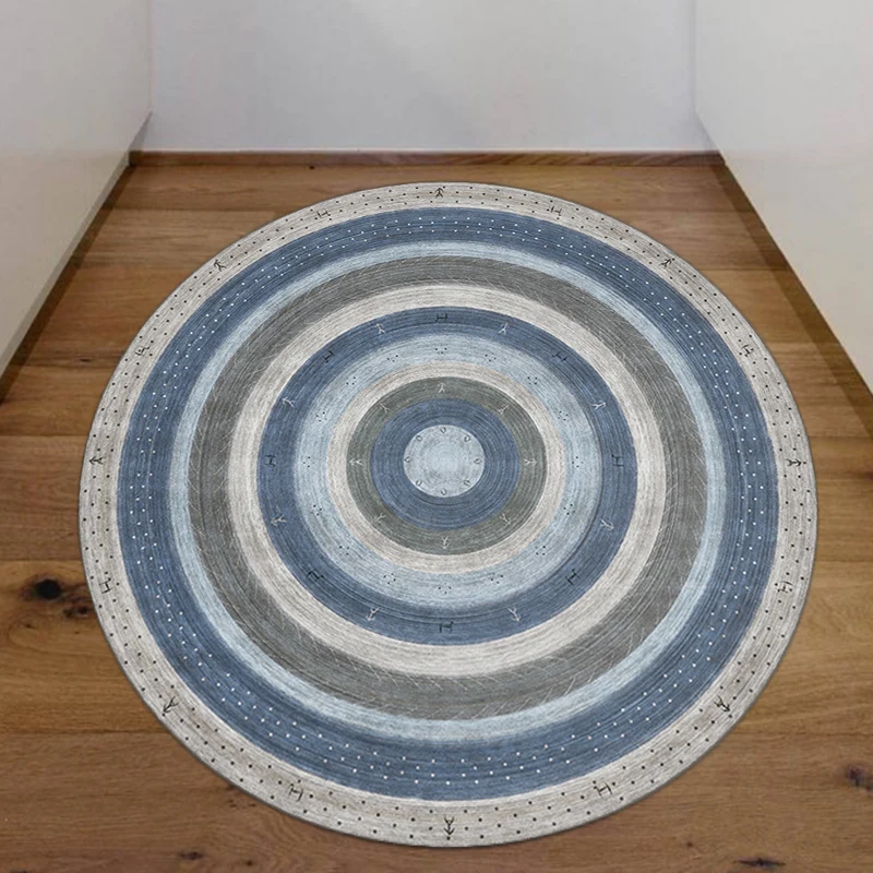 Tapis bohème à cercles concentriques, en synthétique gris et bleu, avec envers antidérapant, pour salon Clearhalo