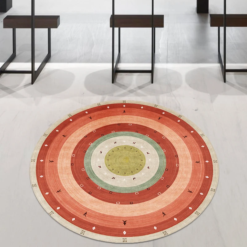 Tapis bohème à cercles concentriques, en synthétique gris et bleu, avec envers antidérapant, pour salon Clearhalo
