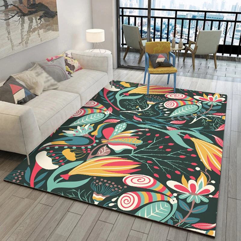 Tapis bohème multicolore en Polyester, motif botanique, lavable, respectueux des animaux de compagnie, avec envers antidér...