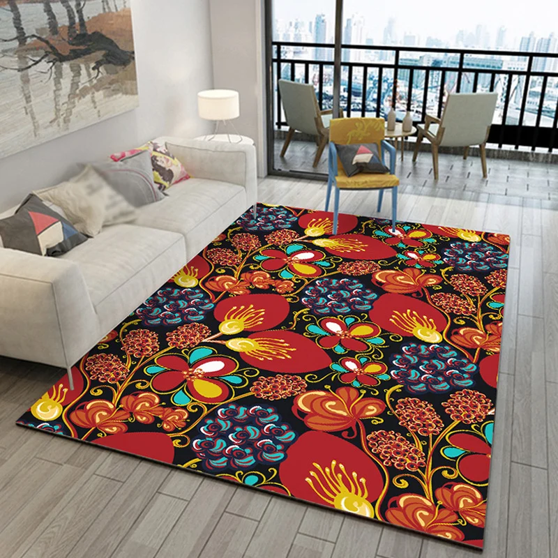 Tapis bohème multicolore en Polyester, motif botanique, lavable, respectueux des animaux de compagnie, avec envers antidér...