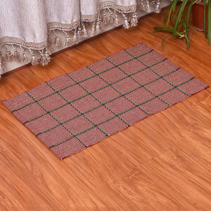 Tapis à carreaux de couleur foncée, style bohème, en coton, lavable, pour salon Clearhalo