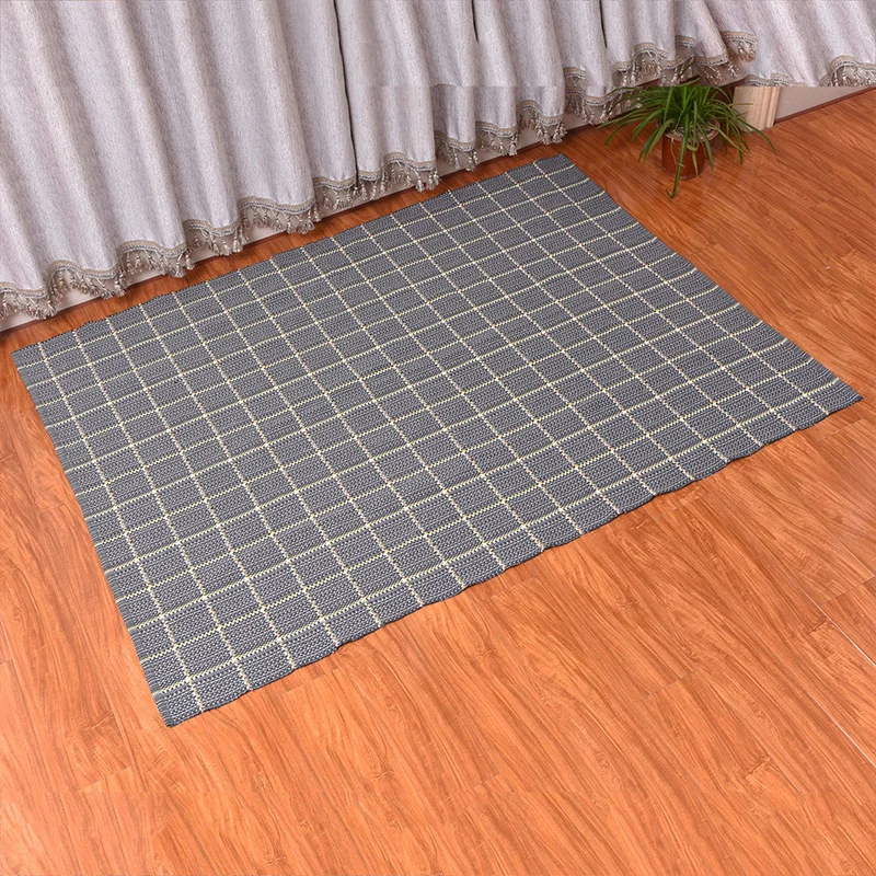 Tapis à carreaux de couleur foncée, style bohème, en coton, lavable, pour salon Clearhalo