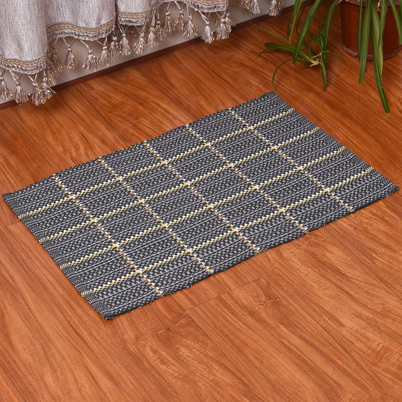 Tapis à carreaux de couleur foncée, style bohème, en coton, lavable, pour salon Clearhalo