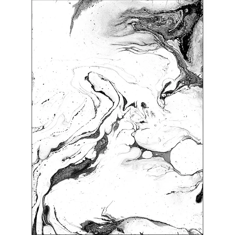 Tapis de chambre à coucher blanc, moderne, abstrait, peinture à l'encre, motif, lavable en Polyester Clearhalo
