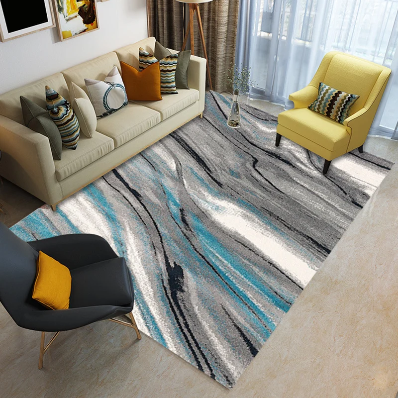 Tapis de chambre à coucher bleu et Orange, moderne, à motif de peinture abstraite, en Polyester, résistant aux taches Clea...