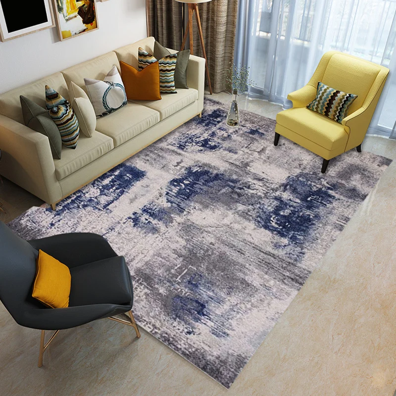 Tapis de chambre à coucher bleu et Orange, moderne, à motif de peinture abstraite, en Polyester, résistant aux taches Clea...