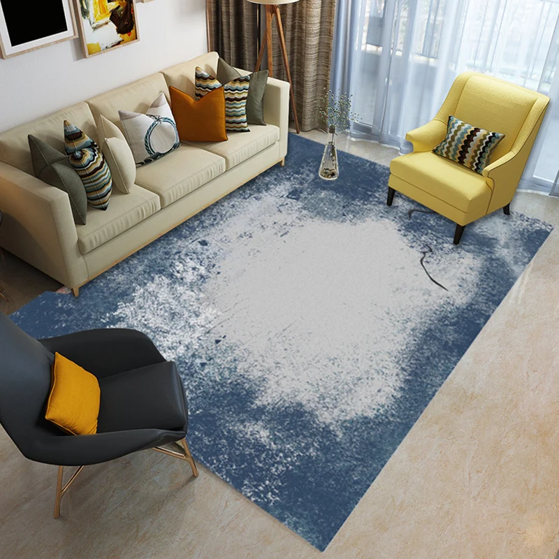 Tapis de chambre à coucher bleu et Orange, moderne, à motif de peinture abstraite, en Polyester, résistant aux taches Clea...