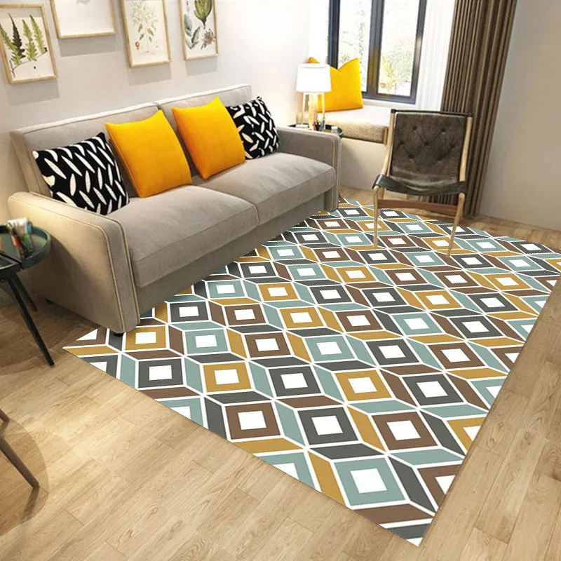 Tapis de chambre à coucher jaune et bleu sarcelle, à géométrie moderne, à motif de diamant, en polyester, avec envers anti...
