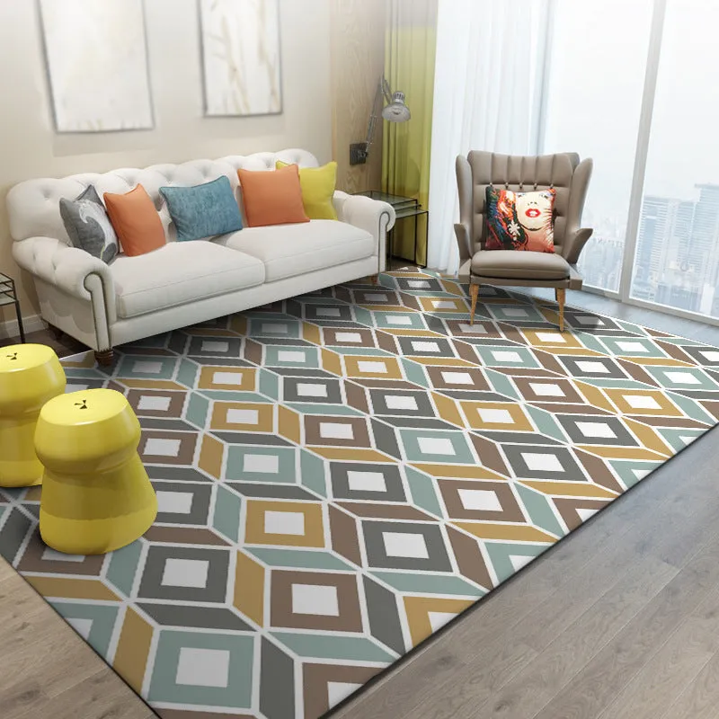 Tapis de chambre à coucher jaune et bleu sarcelle, à géométrie moderne, à motif de diamant, en polyester, avec envers anti...