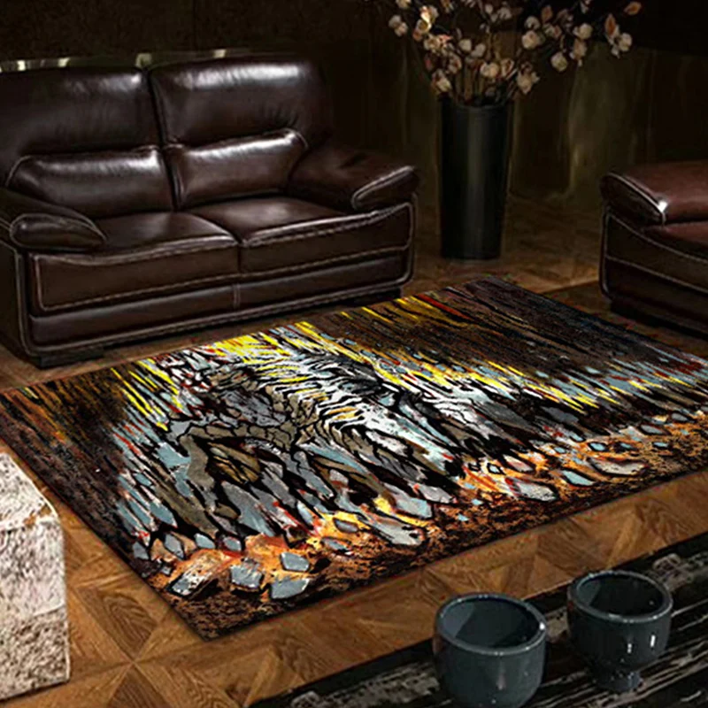 Tapis de Chambre à Coucher Marron Tapis Moderne à Motif de Pierre Abstrait Tapis en Polyester Lavable et résistant aux Tac...