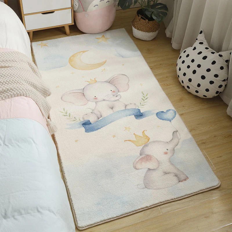 Tapis de chambre à coucher mignon, multicolore, motif de dessin animé, d'intérieur, synthétique, antidérapant, résistant a...