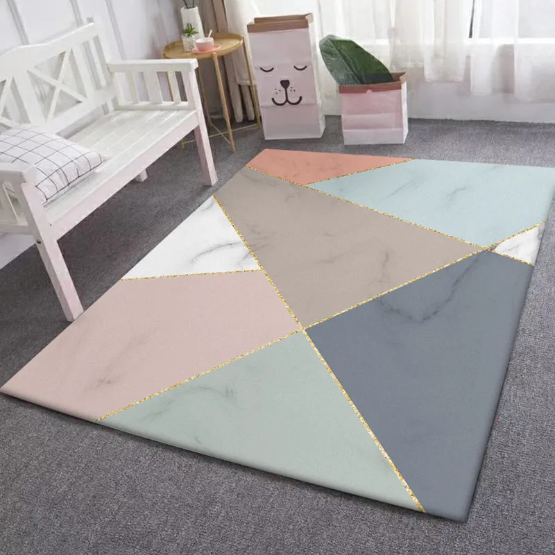 Tapis de chambre à coucher multicolore, moderne, bloc de couleurs, marbre, forme irrégulière, motif, lavable en Polyester...