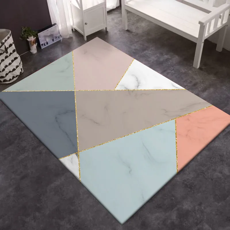 Tapis de chambre à coucher multicolore, moderne, bloc de couleurs, marbre, forme irrégulière, motif, lavable en Polyester...