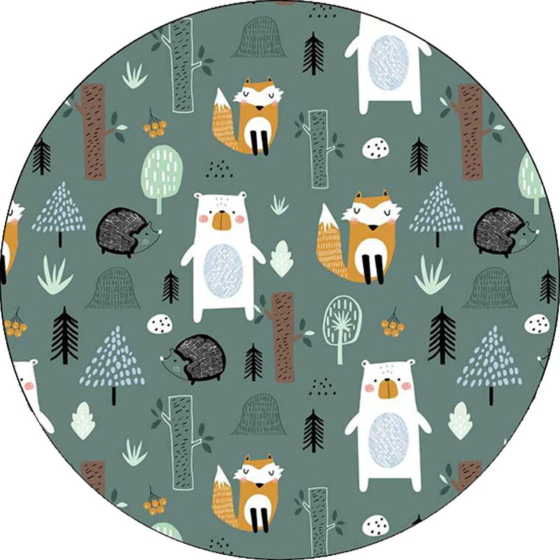 Tapis de chambre à coucher pour enfants en vert, motif animal, renard, ours, imprimé arbre, en polyester, respectueux des...