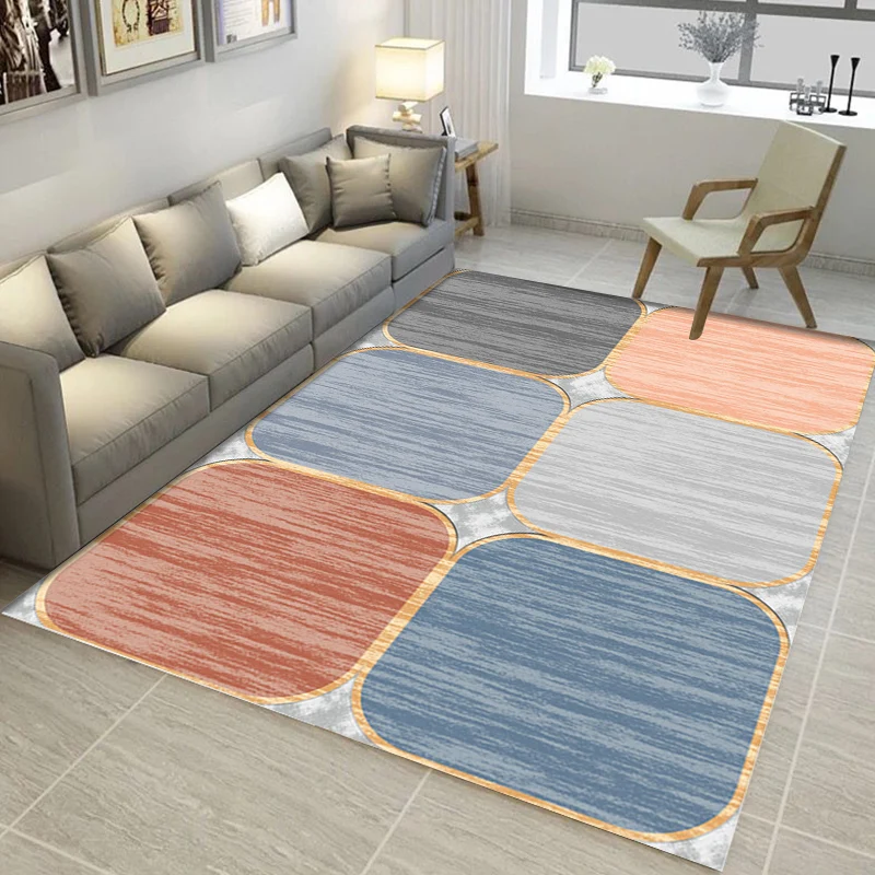 Tapis de chambre à coucher rose et marron, moderne, à motifs géométriques, en polyester, résistant aux taches Clearhalo