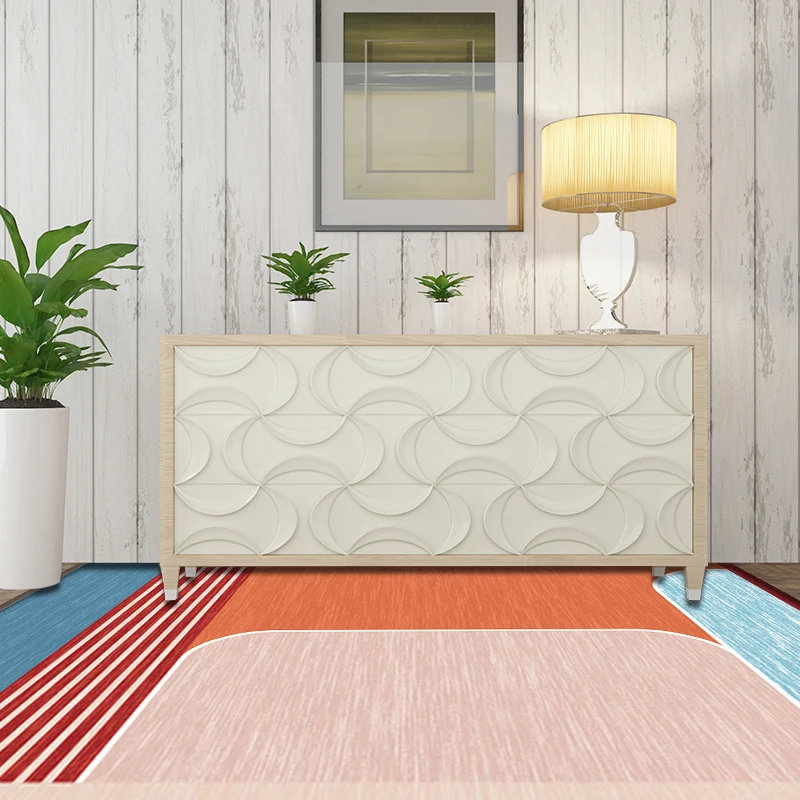 Tapis de chambre à coucher rose et marron, moderne, à motifs géométriques, en polyester, résistant aux taches Clearhalo