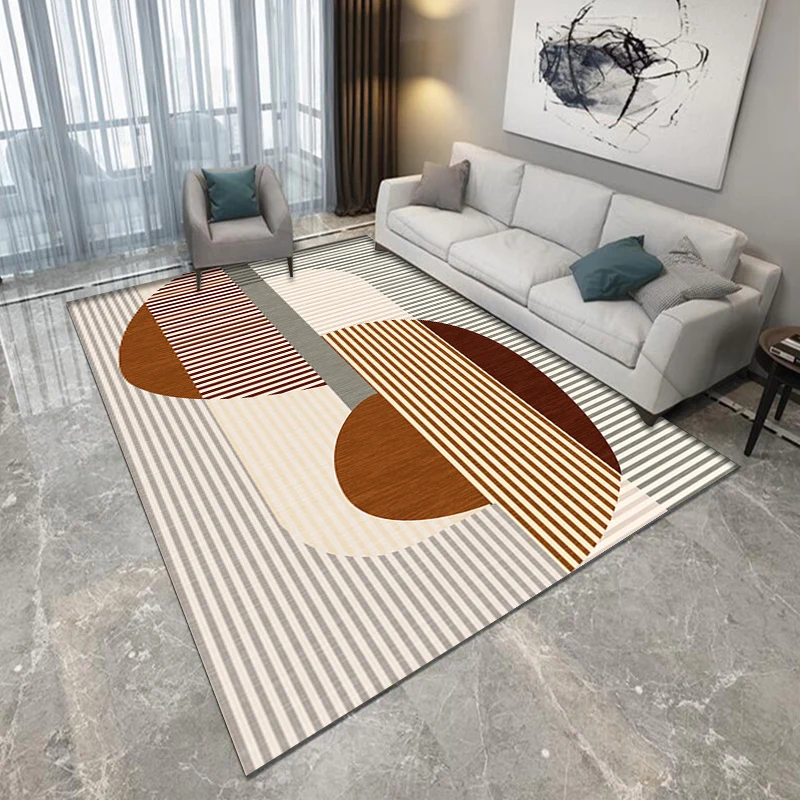 Tapis de chambre à coucher rose et marron, moderne, à motifs géométriques, en polyester, résistant aux taches Clearhalo