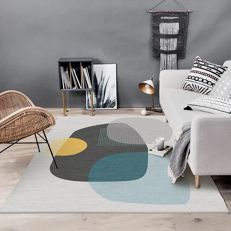 Tapis de chambre gris nouveauté bloc de couleur motif de forme irrégulière tapis en polyester support antidérapant tapis l...