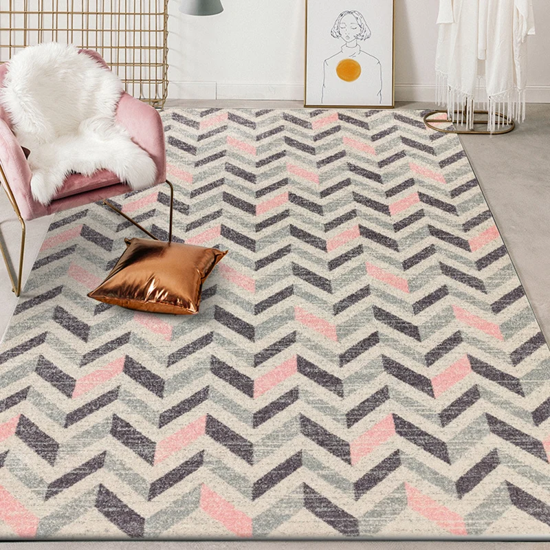 Tapis de chambre marron moderne à motif géométrique de Chevron, en Polyester, lavable en Machine, antidérapant Clearhalo