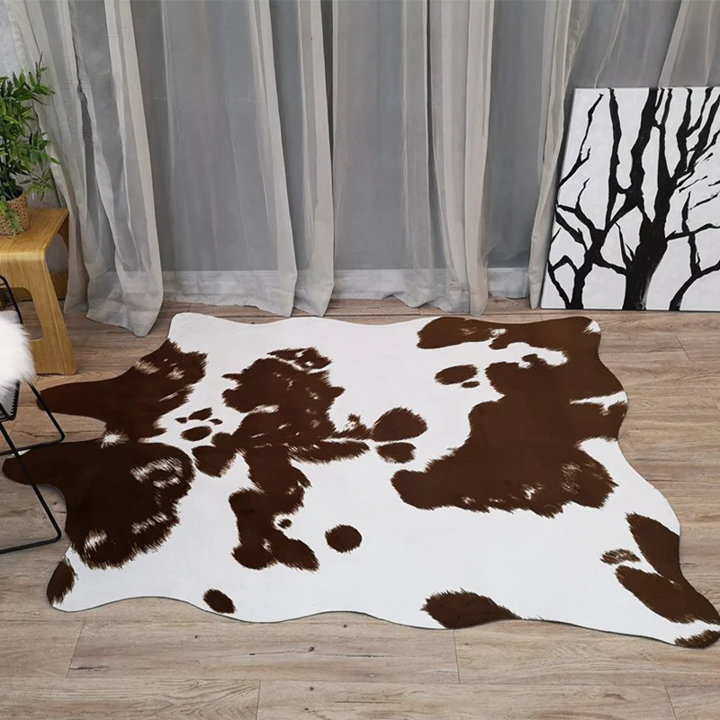 Tapis de chambre scandinave multicolore en peau d'animal artificiel, en polypropylène, antidérapant, lavable, résistant au...