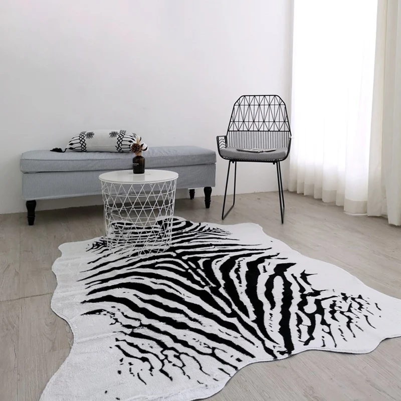 Tapis de chambre scandinave multicolore en peau d'animal artificiel, en polypropylène, antidérapant, lavable, résistant au...
