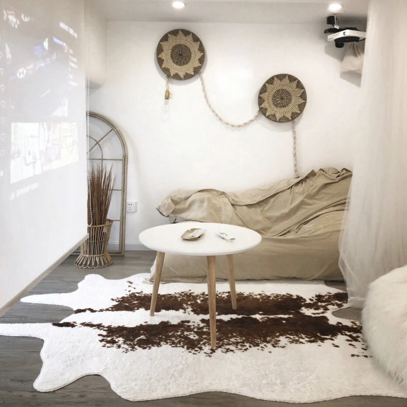 Tapis de chambre scandinave multicolore en peau d'animal artificiel, en polypropylène, antidérapant, lavable, résistant au...