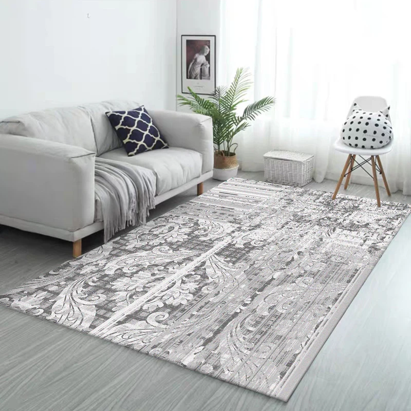Tapis classique à motif Paisley, gris, Vintage, en Polyester, lavable, antidérapant, pour chambre à coucher Clearhalo