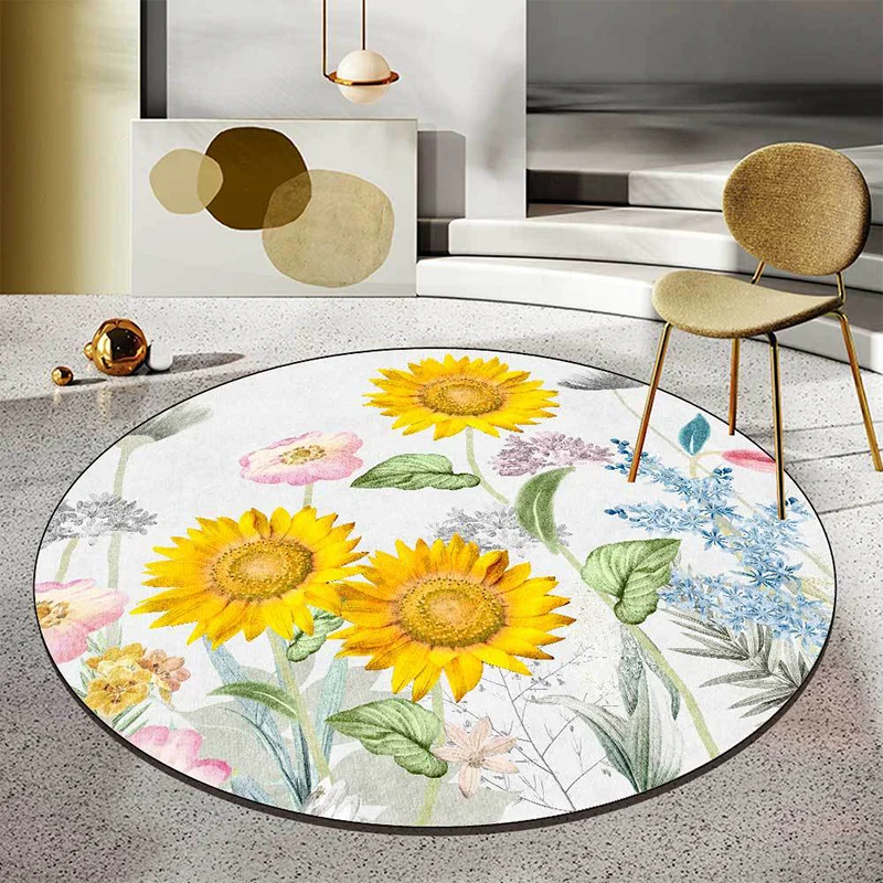 Tapis classique à motifs floraux, blanc et jaune, de campagne française, en Polyester, lavable, avec envers antidérapant,...