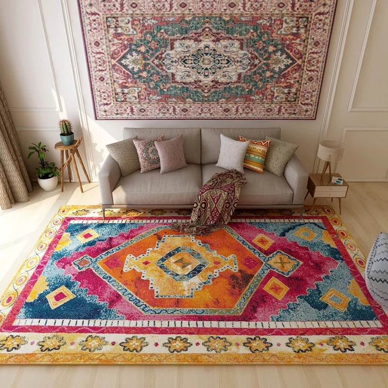 Tapis coloré de style marocain en polyester à motifs géométriques, envers antidérapant, lavable en machine, résistant aux...