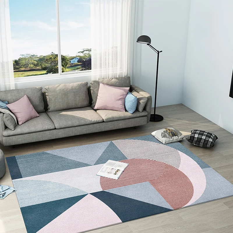 Tapis contemporain à blocs de couleurs, en polyester multicolore, avec envers antidérapant, lavable, pour l'intérieur du s...
