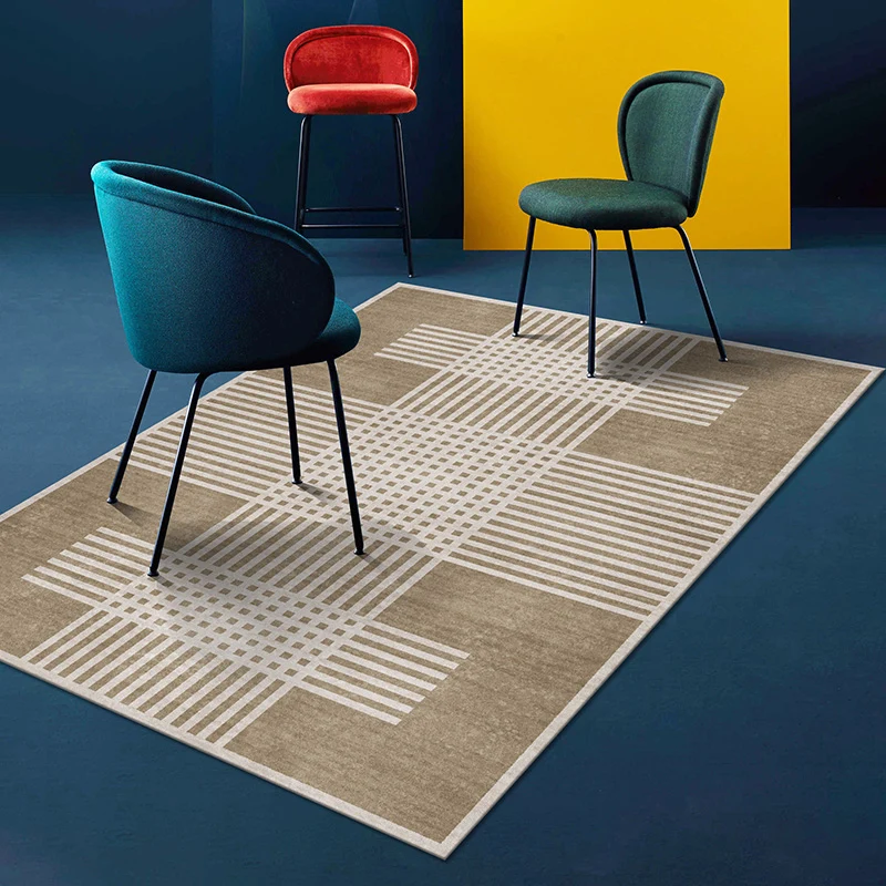 Tapis contemporain à blocs de couleurs, en polyester multicolore, avec envers antidérapant, lavable, pour l'intérieur du s...