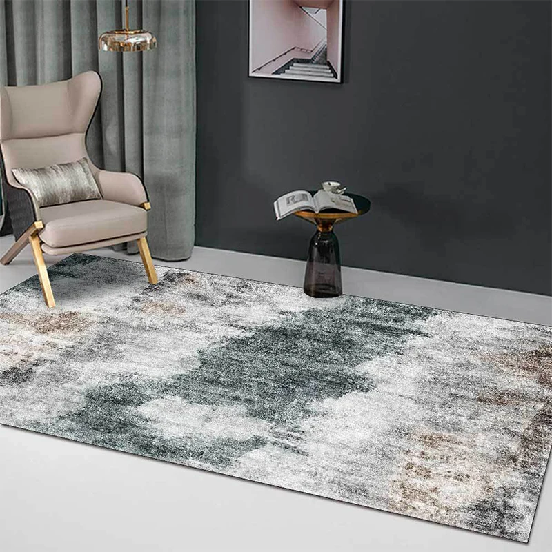 Tapis contemporain gris en Polyester, abstrait, lavable, antidérapant, pour salon Clearhalo
