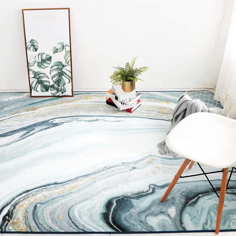 Tapis créatif aspect marbre, couleur claire, en polypropylène, résistant aux taches, pour salon Clearhalo
