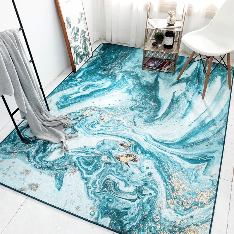Tapis créatif aspect marbre, couleur claire, en polypropylène, résistant aux taches, pour salon Clearhalo