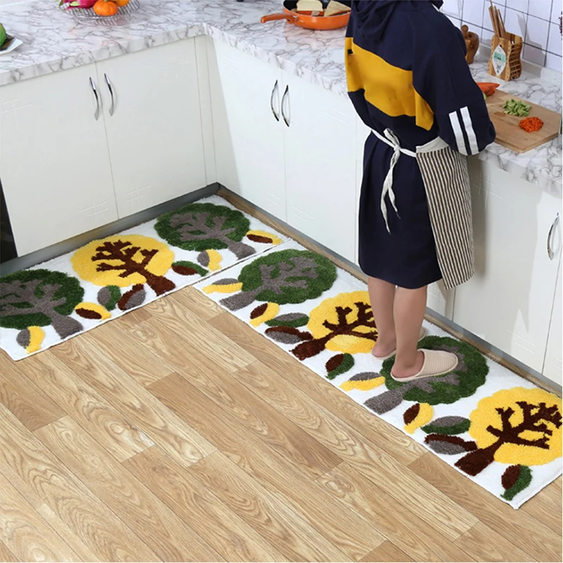 Tapis décontracté à motifs de plantes, multicolore, en polyester, avec envers antidérapant, lavable, respectueux des anima...
