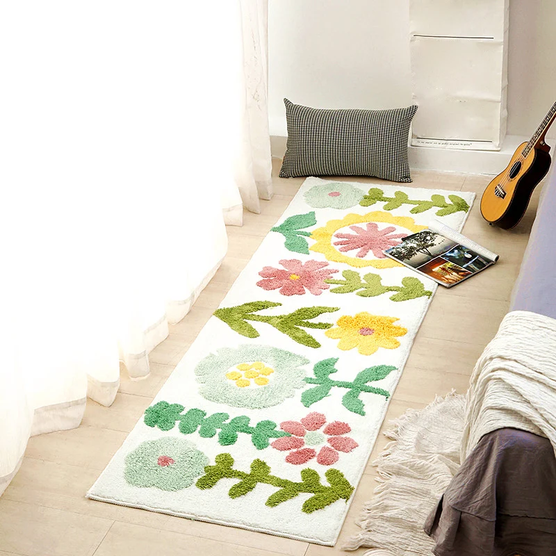 Tapis décontracté à motifs de plantes, multicolore, en polyester, avec envers antidérapant, lavable, respectueux des anima...