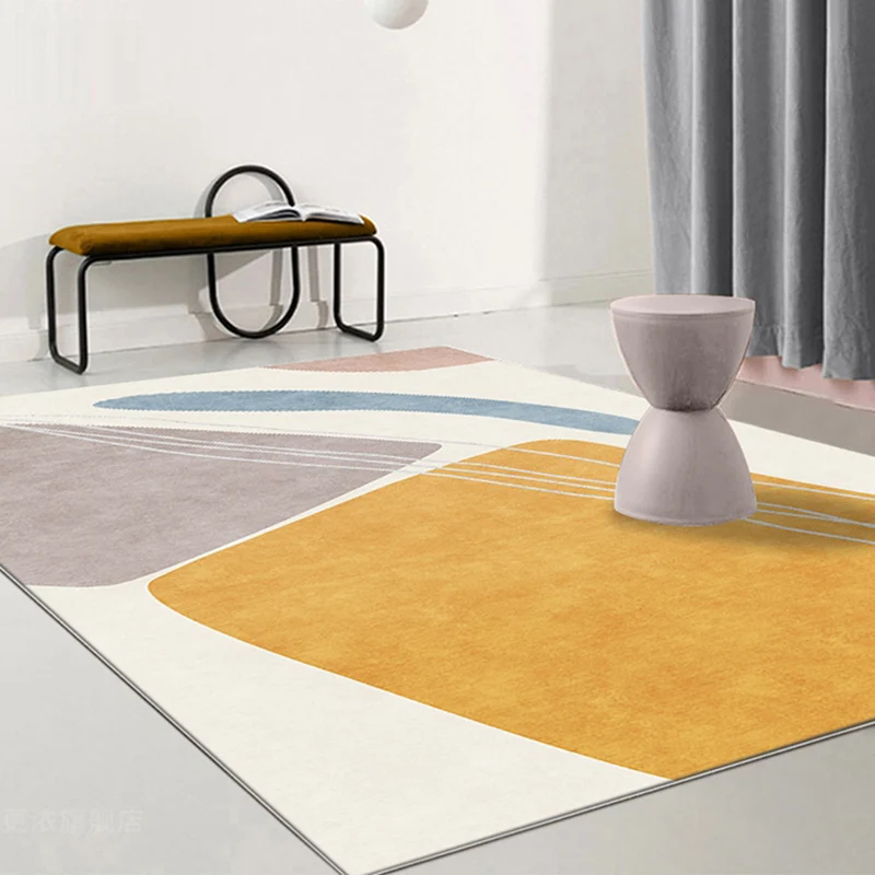 Tapis de décoration jaune tendance, bloc de couleurs, tapis d'intérieur en mélange de coton, envers antidérapant, résistan...