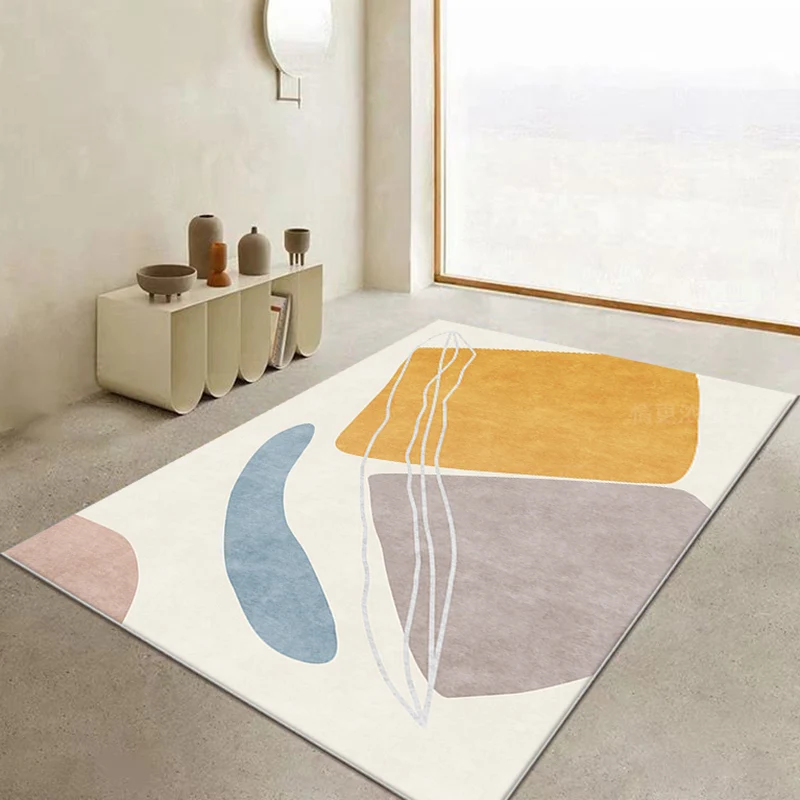 Tapis de décoration jaune tendance, bloc de couleurs, tapis d'intérieur en mélange de coton, envers antidérapant, résistan...