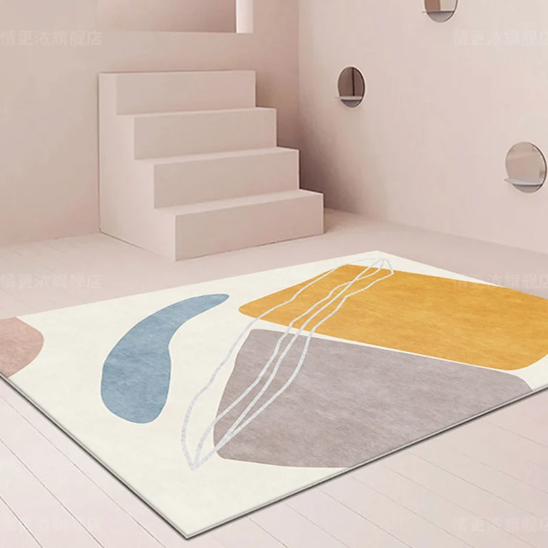 Tapis de décoration jaune tendance, bloc de couleurs, tapis d'intérieur en mélange de coton, envers antidérapant, résistan...
