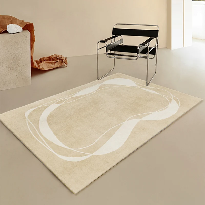 Tapis de décoration de maison moderne, Beige, imprimé abstrait, mélange de coton, antidérapant, lavable en Machine Clearhalo