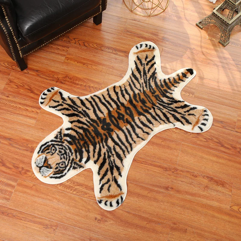 Tapis d'intérieur synthétique jaune décontracté en peau d'animal, avec envers antidérapant, résistant aux taches, respectu...