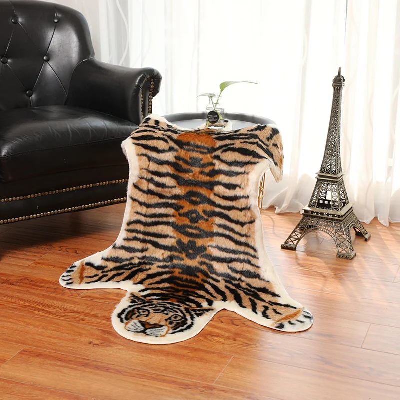 Tapis d'intérieur synthétique jaune décontracté en peau d'animal, avec envers antidérapant, résistant aux taches, respectu...