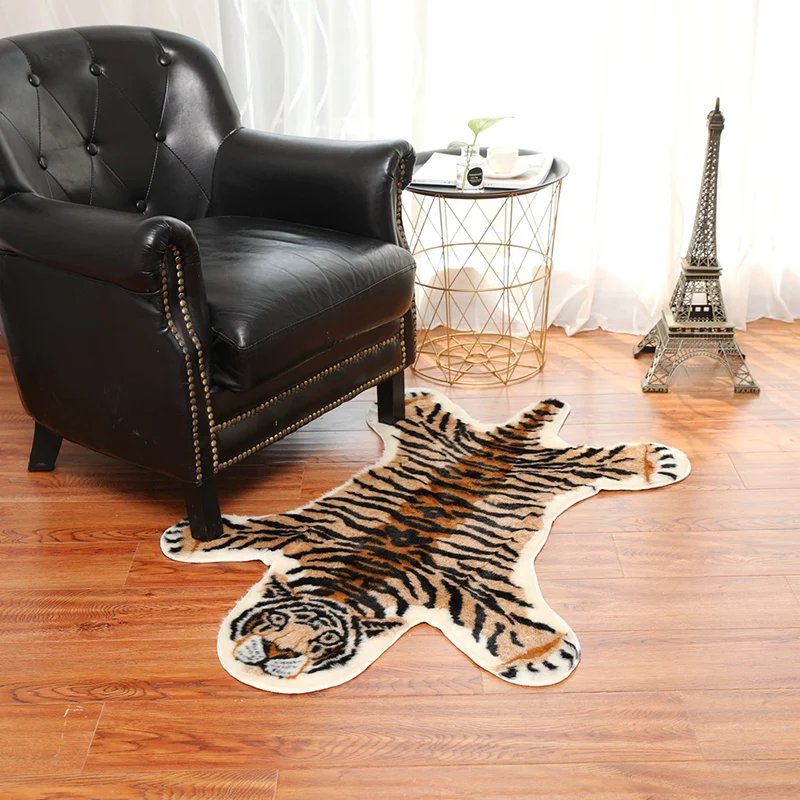 Tapis d'intérieur synthétique jaune décontracté en peau d'animal, avec envers antidérapant, résistant aux taches, respectu...
