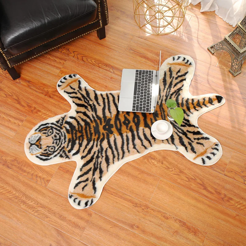 Tapis d'intérieur synthétique jaune décontracté en peau d'animal, avec envers antidérapant, résistant aux taches, respectu...