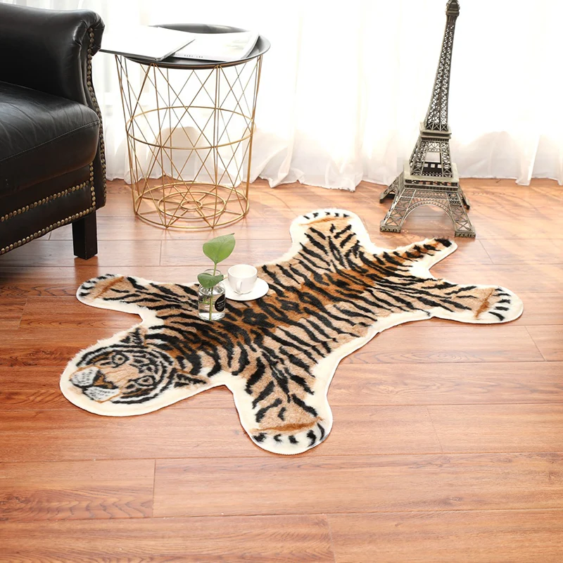 Tapis d'intérieur synthétique jaune décontracté en peau d'animal, avec envers antidérapant, résistant aux taches, respectu...