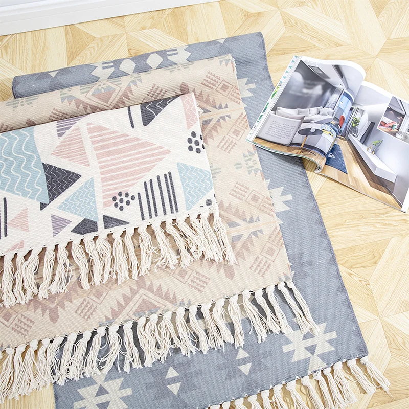Tapis Funky multicolore en coton à formes géométriques, lavable en Machine, respectueux des animaux de compagnie, pour cha...