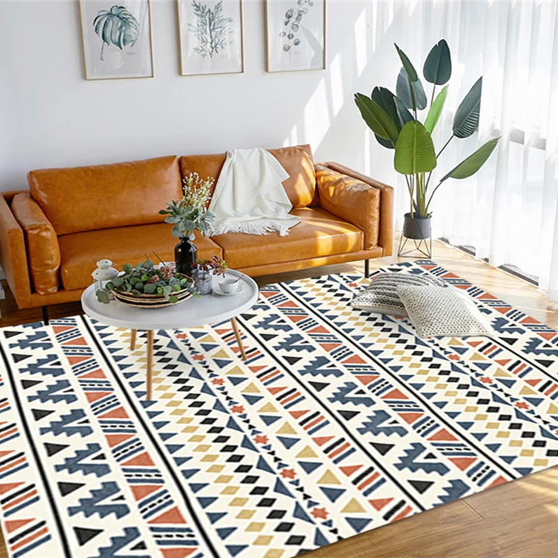 Tapis géométrique rétro en forme de diamant, style bohème, gris, avec envers en Polyester, antidérapant, pour salon Clearhalo